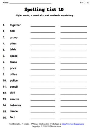 Week 10 Spelling Words (List C-10)