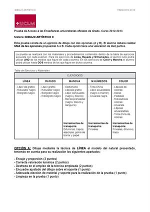 Examen de Selectividad: Dibujo artístico. Castilla-La Mancha. Convocatoria Junio 2013