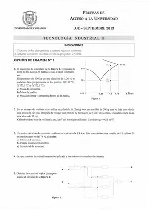 Examen de Selectividad: Tecnología industrial. Cantabria. Convocatoria Septiembre 2013
