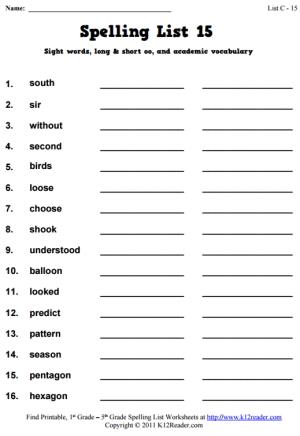 Week 15 Spelling Words (List C-15)