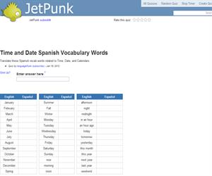 Time and Date Spanish Vocabulary Words
