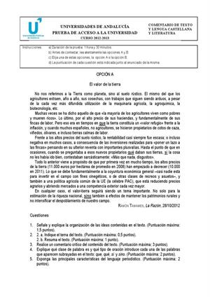 Examen de Selectividad: Lengua castellana y su literatura. Andalucía. Convocatoria Septiembre 2013