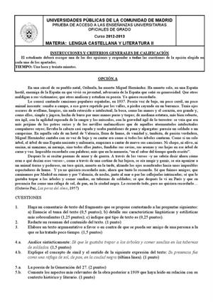 Examen de Selectividad: Lengua castellana y su literatura. Madrid. Convocatoria Septiembre 2013