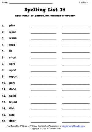 Week 14 Spelling Words (List B-14)