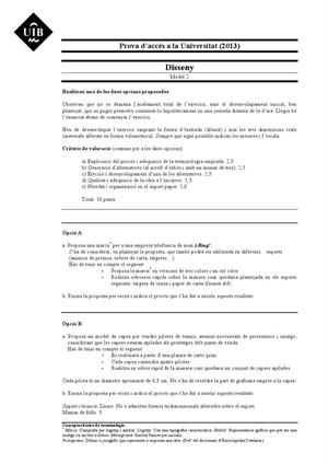 Examen de Selectividad: Diseño. Islas Baleares. Convocatoria Septiembre 2013