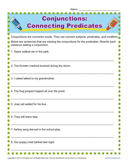 Conjunctions Worksheet: Connecting Predicates