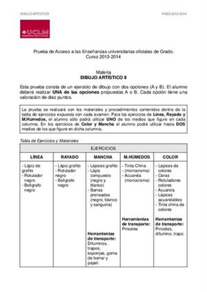 Examen de Selectividad: Dibujo artístico. Castilla-La Mancha. Convocatoria Junio 2014