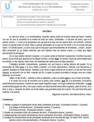 Examen de Selectividad: Lengua castellana y Literatura 3. Andalucía. Convocatoria Junio 2012