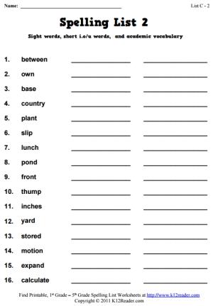Week 2 Spelling Words (List C-2)
