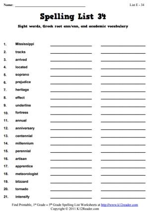 Week 34 Spelling Words (List E-34)