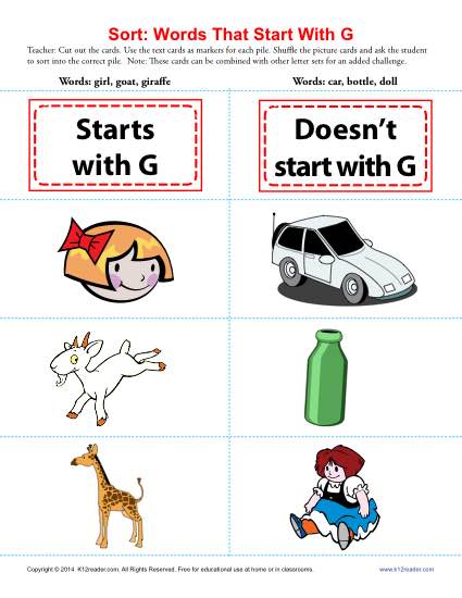 Consonant Sort: Words That Start With G