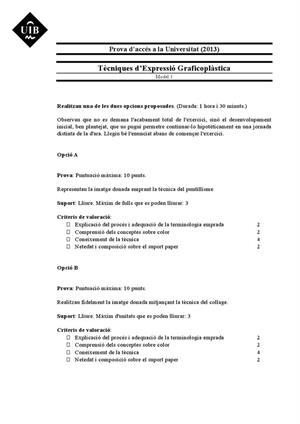 Examen de Selectividad: Técnicas de expresión grafo-plástica. Islas Baleares. Convocatoria Junio 2013