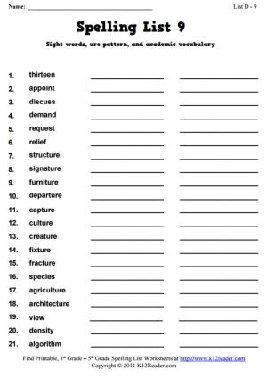 Week 9 Spelling Words (List D-9)