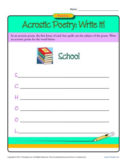 Acrostic Poetry Worksheet Activity: Write It!
