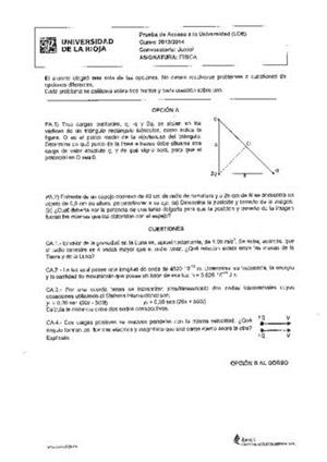 Examen de Selectividad: Física. La Rioja. Convocatoria Junio 2014