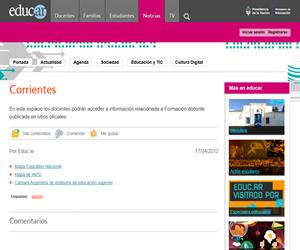Corrientes. Formación docente publicada en sitios oficiales de Argentina