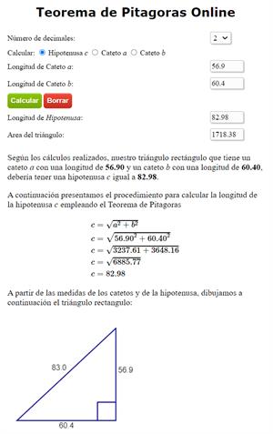 Calculadora Teorema de Pitágoras Online paso a paso