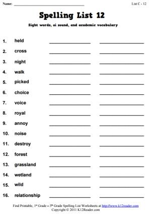 Week 12 Spelling Words (List C-12)