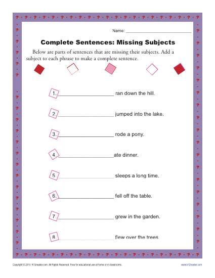 Complete Sentences: Missing Subjects