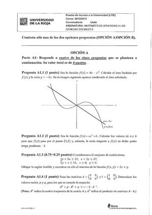 Examen de Selectividad: Matemáticas CCSS. La Rioja. Convocatoria Julio 2013