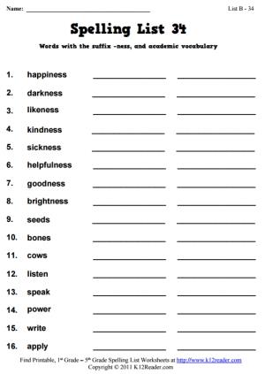 Week 34 Spelling Words (List B-34)