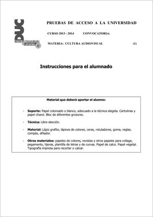 Examen de Selectividad: Cultura audiovisual. Comunidad Canaria. Convocatoria Junio 2014