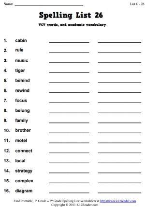 Week 26 Spelling Words (List C-26)