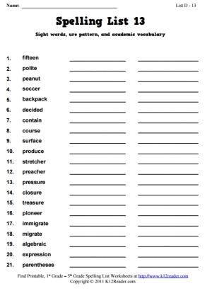 Week 13 Spelling Words (List D-13)