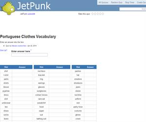 Portuguese Clothes Vocabulary