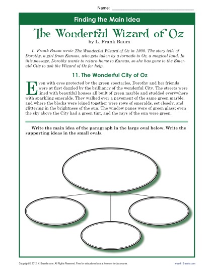 Find the Main Idea: The Wonderful Wizard of Oz