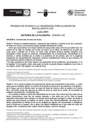 Examen de Selectividad: Historia de la filosofía. Murcia. Convocatoria Junio 2013