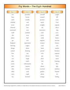 Fry Words – The 8th Hundred