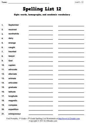 Week 12 Spelling Words (List E-12)