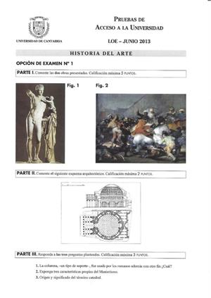 Examen de Selectividad: Historia del arte. Cantabria. Convocatoria Junio 2013