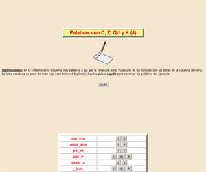 Palabras con C, Z, QU y K (IV), ortografía interactiva