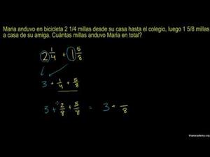 Problema escrito de suma de números mixtos (Khan Academy Español)