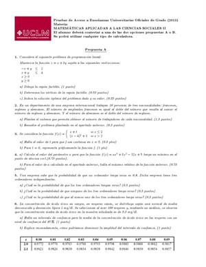 Examen de Selectividad: Matemáticas CCSS. Castilla-La Mancha. Convocatoria Septiembre 2013