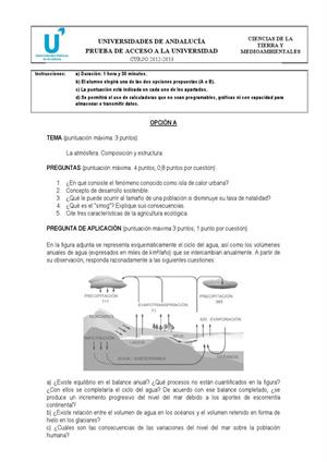 Examen de Selectividad: Ciencias de la Tierra. Andalucía. Convocatoria Septiembre 2013