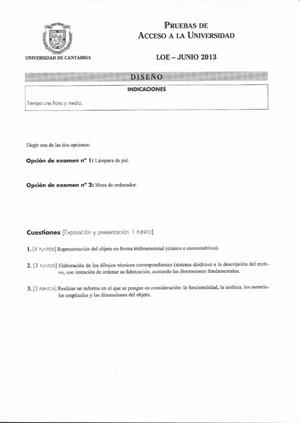 Examen de Selectividad: Diseño. Cantabria. Convocatoria Junio 2013