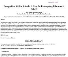 Competition Within Schools: A Case for Re-targeting Educational Policy? | Nick Adnett and Peter Davies