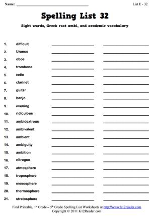 Week 32 Spelling Words (List E-32)