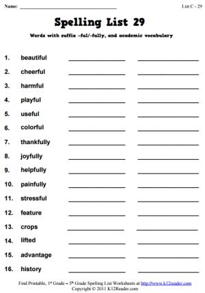 Week 29 Spelling Words (List C-29)