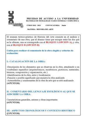 Examen de Selectividad: Historia del arte. Canarias. Convocatoria Junio 2013