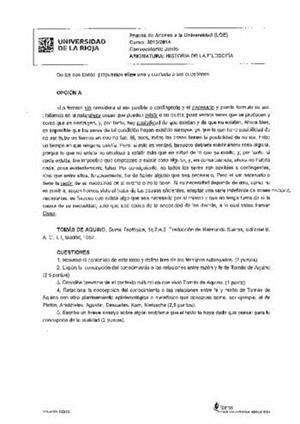 Examen de Selectividad: Historia de la filosofía. La Rioja. Convocatoria Junio 2014
