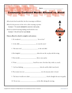 Commonly Confused Words Worksheet: Allowed vs. Aloud