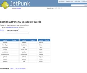 Spanish Astronomy Vocabulary Words