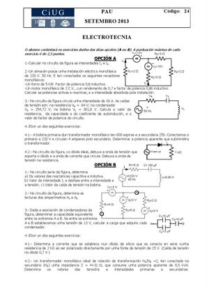 Examen de Selectividad: Electrotecnia. Galicia. Convocatoria Septiembre 2013