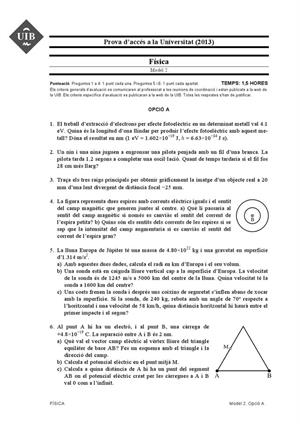 Examen de Selectividad: Física. Islas Baleares. Convocatoria Septiembre 2013