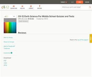 CK-12 Earth Science For Middle School Quizzes and Test? At grade