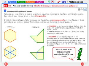 Áreas y perímetros. Cálculo de áreas por descomposición de polígonos.  Matemáticas para 1º de Secundaria